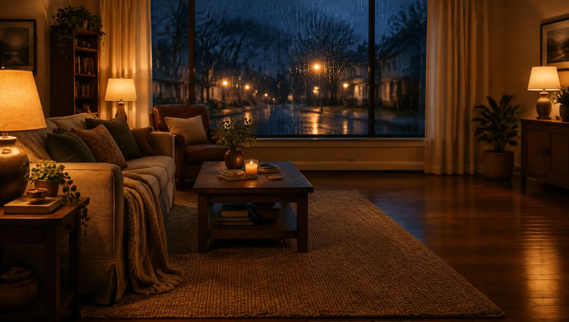 Warm home interior at night